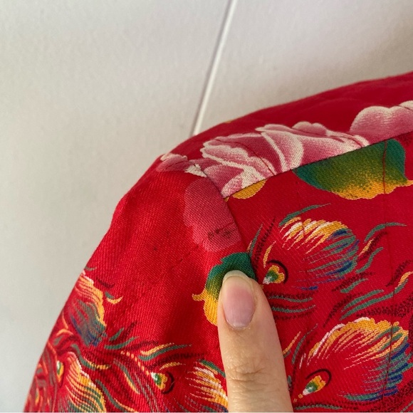 VTG Floral Peacock Mandarin Collar Jacket M 18”PTP Red Boho Chic Retro Artsy - Picture 7 of 16